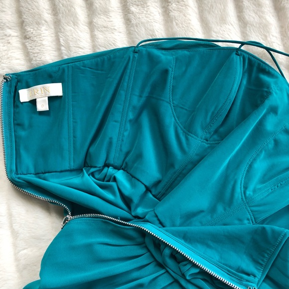 ERIN FETHERSTON teal chiffon ruched fit and flare dress - Picture 7 of 10